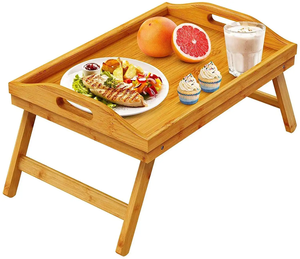 Table de lit en bambou avec pieds pliables, plateau de petit-déjeuner pour canapé, lit, manger, travailler, utilisé comme plateau de collation de bureau pour ordinateur portable - Product Image 1