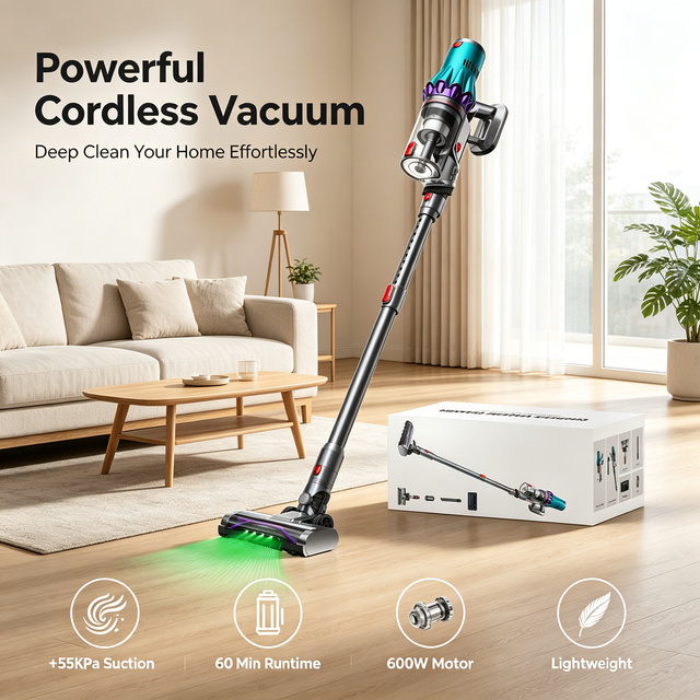 Lightweight Cordless Stick Vacuum Cleaner Portable Rechargeable Handheld 2 in 1 Strong Suction Bagless for Home Car Office Hair