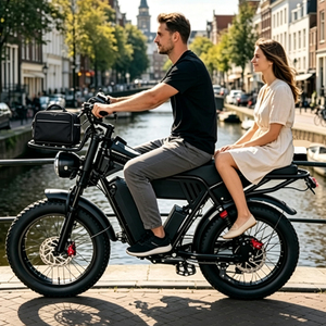 Bicicleta Eléctrica al por Mayor con Doble Batería 52V40Ah, Suspensión Completa, Freno de Disco Hidráulico, Doble Asiento y Portaequipajes Delantero para Entregas - Product Image 1