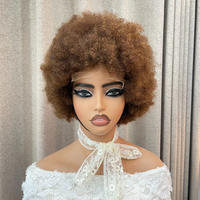 Perruque Courte Afro Personnalisée en Gros, Cheveux Humains Remy Bouclés Bruts 12A, Perruques en Dentelle 5x5, Couleur Marron, Perruque Super Double Drawn
