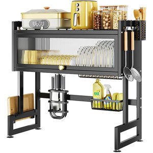 Égouttoir à vaisselle noir en acier inoxydable à 3 niveaux pour cuisine domestique, à poser au-dessus de l'évier - Product Image 1