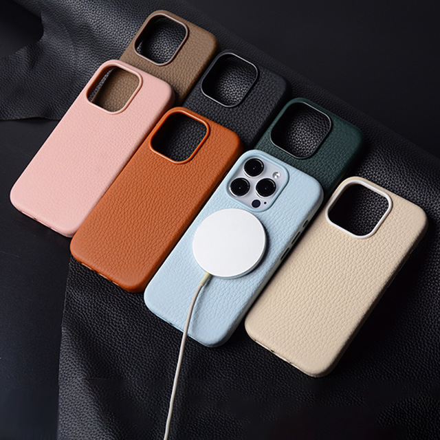 Premium Lychee Texture Genuine Leather Magnetic Phone Case Full Coverage for iPhone 17 AIR