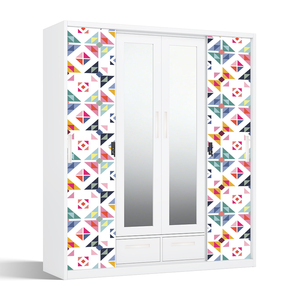 Armario de dormitorio de acero impreso con puertas correderas, espejo y cajones - Product Image 2