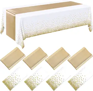 PP White Plastic Table Runner Cover Cloth Disposable Gold Point Party Decorations Eco Friendly Birthday Home Dining Tablecloth