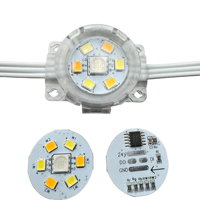 20 pixels DC24V WS2805 RGBIC+CCT 5 couleurs 30mm LED adressable ronde permanente pour l'extérieur, lumières de gouttière de maison, fil blanc 3 broches IP68