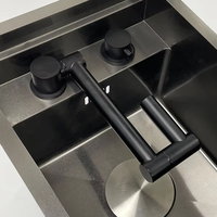 Keran dapur Stainless Steel 304 2 lubang, keran dapur pegangan tunggal, keran tarik, pemasangan pada dek, hitam, sentuhan akhir 3 tahun