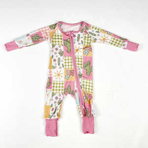 Pigiama per Neonati ZhengPai Personalizzato con Stampa Patchwork e Cerniera in Bambù, Tutina in Maglia per Bambini 0-12 Mesi - Product Image 1