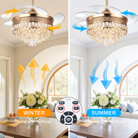 Y334 Nouveau Ventilateur de Plafond en Cristal avec Lumière et Télécommande, 42 Pouces, 110/220V, Lampes LED et Lustre-Ventilateur