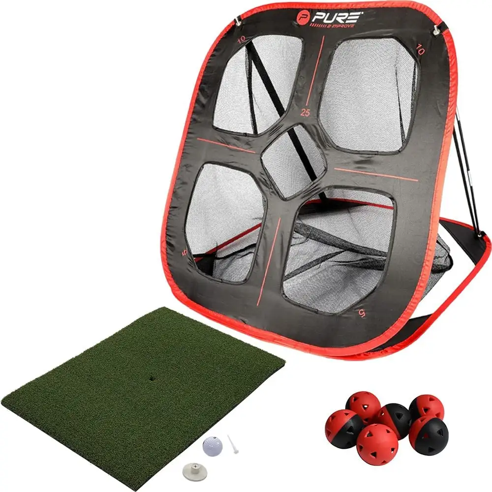 Pop Up Golf Chipping Net Hitting Mat Putting Green Golfing Target Backyard Practice Swing Game