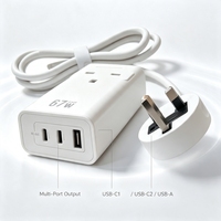 Adaptador de Corriente USB GaN de 67W con Enchufe UK, Adaptador de Corriente CA/CC, Adaptador de Viaje, Cargador Rápido para Teléfono, Adaptador de Alimentación para Portátil