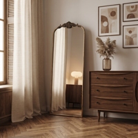 Miroir vintage pleine longueur : 23,5 x 56 pouces, noir et or, miroir corporel long et arqué