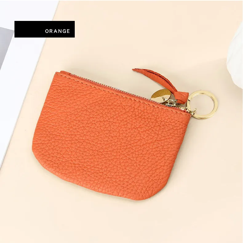 Minibook Factory Custom Coin Purse First Layer Cowhide Leather Keychain Pouch Women Zipper Genuine Leather Coin Purse Wallet