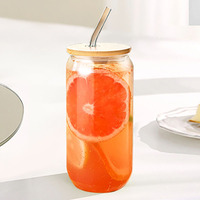 Usine en gros Transparent 16 oz haute tasse en verre borosilicaté verres couvercle en bambou paille pour boisson froide bière café jus
