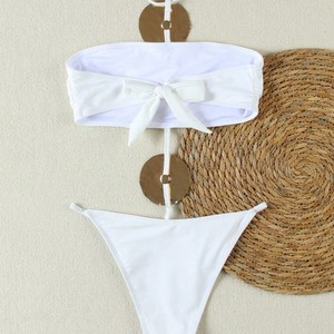 Wholesale Solid Color Sexy One-Piece Swimsuit Halter Bikini with Hollow Design <b>Beachwear</b> Metal Circular <b>Swimwear</b> - Product Image 4