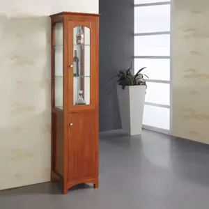 Brown Painted Oak Wood Custom Made Cabinet Freestanding Bathroom Side Cabinet