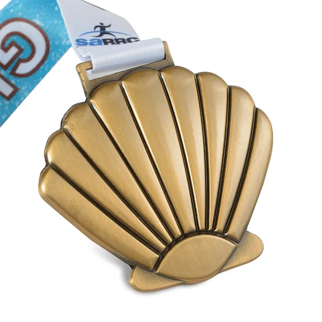 Professional Factory Made Unique Double Side Design Your Logo Classical 3D Antique Bronze Metal Sea Shell Shape Custom Medals