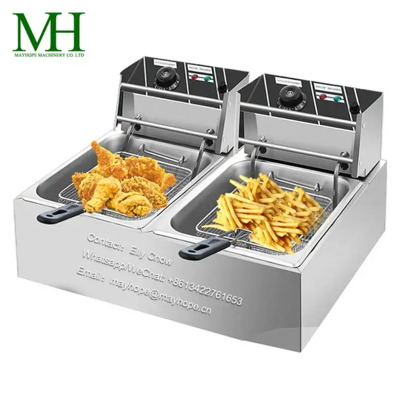 Machine industrielle de friteuse de poulet de dessus de table électrique d'acier inoxydable commercial 12L 2 réservoirs