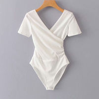 Body Shimaer Femme Col Croisé, Coupe Ajustée, Dos Nu, Entrejambe à Boutons-Pression