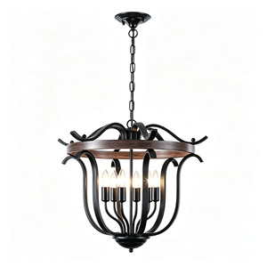 Lampadario Vintage a 6 Luci in Ferro Battuto, <span class=keywords><strong>Metallo</strong></span> Nero con Anello Effetto Legno, Lampada a Sospensione a Candela per Ingresso e Corridoio - Product Image 2