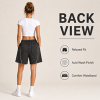 Shorts en jean noir délavé pour filles, vente en gros, avec impression de lettres personnalisée, taille élastique, décontractés, longueur genou