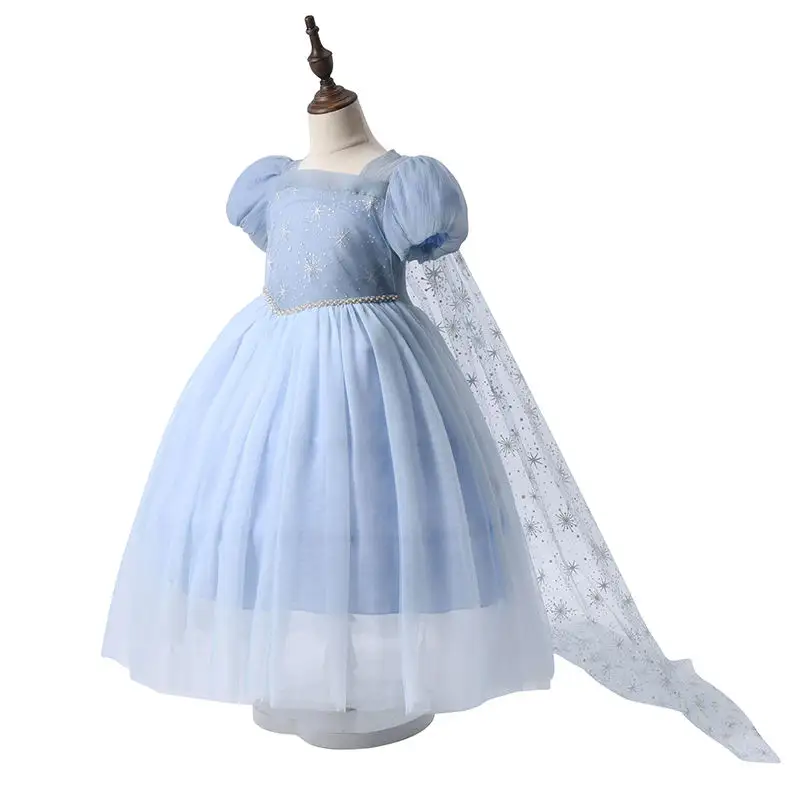 Vestido ligero de lujo para niñas de princesa, juego de rol, vestido de baile de noche de princesa Elsa, Vestido de manga corta para niños