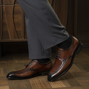 Chaussures Oxford carrées pour hommes en cuir véritable de luxe haut de gamme, semelle en caoutchouc antidérapante, massage, désodorisation - Product Image 4