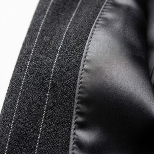 Traje de dos piezas plisado de cintura alta con rayas de lana para hombre, OEM, personalizado, con solapa ancha, estilo parisino, color carbón, MOQ50 - Product Image 2