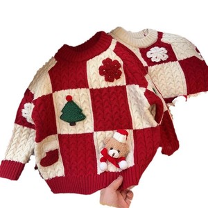 Tongxingyuan Girls Sweater Red White Checkered Cartoon Christmas Knitwear Autumn Winter Warm Base Layer - Product Image 5
