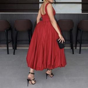 เดรสแฟชั่นฤดูร้อนสำหรับผู้หญิง ทรงพลีท คอวี แขนกุด เปิดหลัง สไตล์ลำลองสุดฮอต - Product Image 4