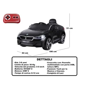 รถยนต์เด็กนั่งขับ รุ่น 6 GT สีดำ ขนาด 64x106x51 ซม. พร้อมรีโมทคอนโทรล สำหรับเด็กอายุ 3-8 ปี - Product Image 3