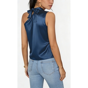Women's Halter Neck Asymmetric <b>Top</b> Draped Sleeveless Blouse With Metal Buckle Shirt Fashion - Product Image 6