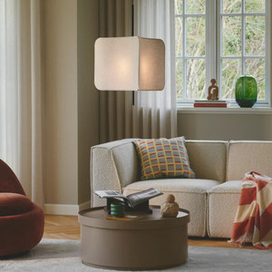 Lampe suspendue géométrique simple en lin, carrée, blanche, source de lumière LED pour salon, design d'intérieur - Product Image 1