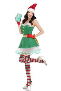 Disfraces de Papá Noel elfo verde Sexy de lujo para mujeres adultas, vestido elegante de encaje de Navidad con hombros descubiertos, <span class=keywords><strong>disfraz</strong></span> de fiesta de Cosplay de Navidad - Product Image 4