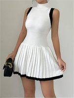 Robes d'été décontractées pour femmes, col mi-haut, sans manches, ourlet plissé, mini-robes, taille unique