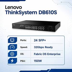 Lenovo ThinkSystem DB610S Gen6 32G Fibre Channel <b>Switch</b> 24-Port Activated 16Gb SFP+ 768Gbps SAN <b>Network</b> <b>Switch</b> - Product Image 4