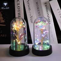 Guirlande Lumineuse Rose Or 24 Carats Dôme en Acrylique Rose Artificielle Décoration de Noël en Plastique pour Femmes Maman Saint-Valentin Fête des Mères