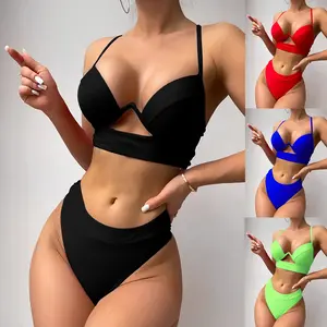 Yeni sınır ötesi kadın mayo tek parça çelik destek sert kapak naylon düz renk hollow seksi bikini