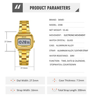 Jam Tangan Digital Skmei 2598 Terbaru, Ukuran Kecil, Warna Emas, Tahan Air, Laris Manis, Grosir