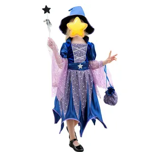 Disfraz de bruja de Pascua, disfraz de Halloween para niñas, para niños, Navidad, lentejuelas, Princesa, vestido púrpura, ropa con sombrero
