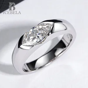 Icebela perhiasan S925 perak 1 karat Moissanite cincin dengan 5*10mm potongan Marquise untuk pasangan pertunangan hadiah pernikahan