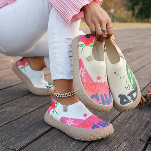 Chaussures de pêcheur confortables <span class=keywords><strong>en</strong></span> toile imprimée personnalisée, style mocassin plat à bout large, à enfiler, pour femme, baskets décontractées d'été - Product Image 3
