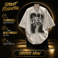 T-shirt en jersey de coton épais surdimensionné pour homme, épaules tombantes, imprimé, style streetwear