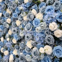 Maßgefertigte Neue Künstliche Seiden-Rollblumenwand für Hochzeitsdekoration in Marineblau, Königsblau und Hellblau mit Rosen