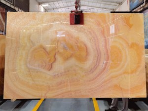 حجر أونيكس طبيعي شفاف مصقول كبير الحجم بلون برتقالي أرانشيو للفنادق والفلل الحديثة مقاوم للماء لمدة عام - Product Image 4