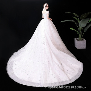 S0293X abito da sposa con spalle scoperte da sposa con gonna gonfia lungo fino al pavimento semplice piccola principessa sottile - Product Image 4
