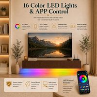 Meuble TV flottant HANYEE avec éclairage LED, prise de courant intégrée, console de divertissement murale en bois cannelé