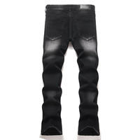 Jean large pour homme, style punk européen/américain, noir, ajusté, extensible, brodé, imprimé, style jeune, délavé, tendance