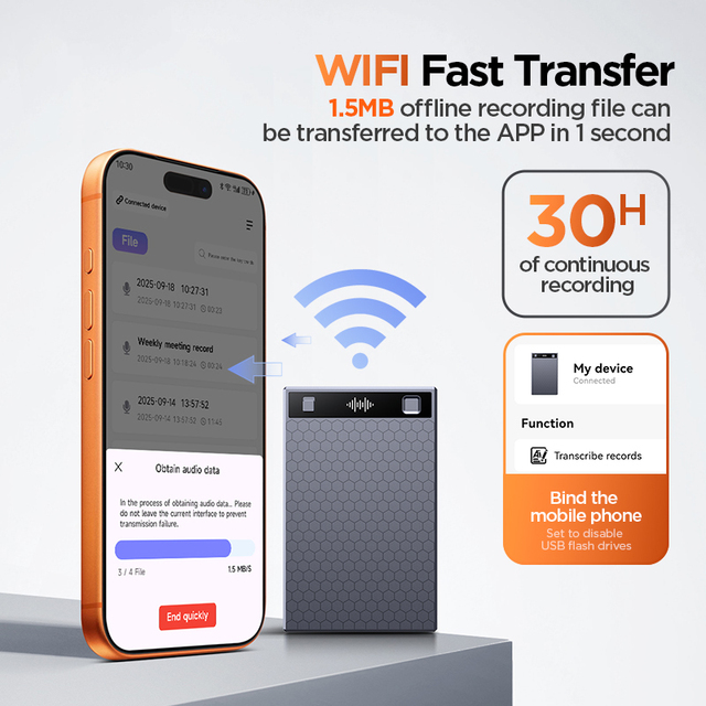 M3 AI Voice Recorder Transcribe & Summarize AI Noise Cancellation Supports 152 Languages 64GB Memory APP Control Audio Recorder