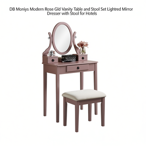 DB Moniys Moderna Mesa de Tocador en Oro Rosa con Taburete y Espejo Iluminado para Hoteles - Product Image 1