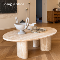 Table basse ovale en travertin, vente en gros d'usine, table centrale en travertin pour projet de salon de villa contemporaine